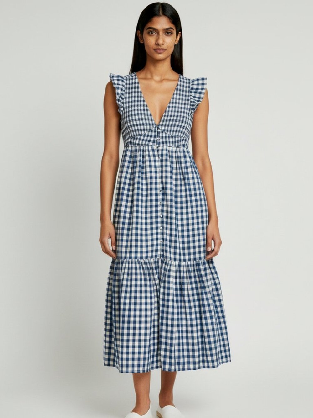 Anthropologie Gingham Smocked Midi Dress like new - Picture 2 of 12